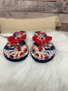 Kate Spade Navy & Coral Floral Patterned Sandals 8